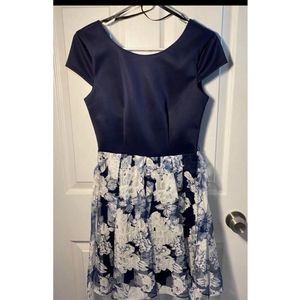 Navy blue and white floral dress